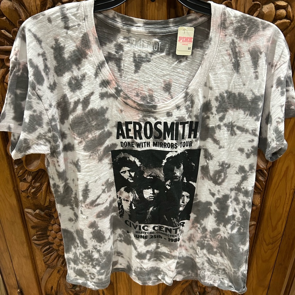 NWT Pink VS/Knit Riot tie dye Aerosmith band tee